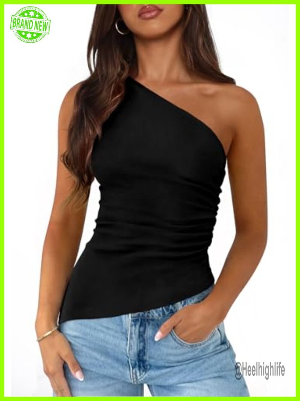 One Shoulder Ruched Slim Fit Sleeveless Summer Tank Top for Women